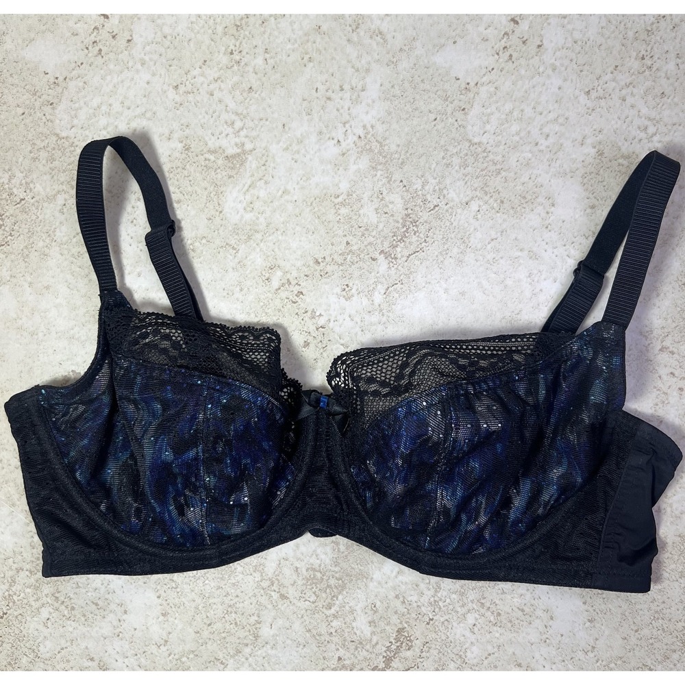 Cleo by Panache Hettie Bra 32DD Black Blue Lace Celestial Whimsigoth Coquette